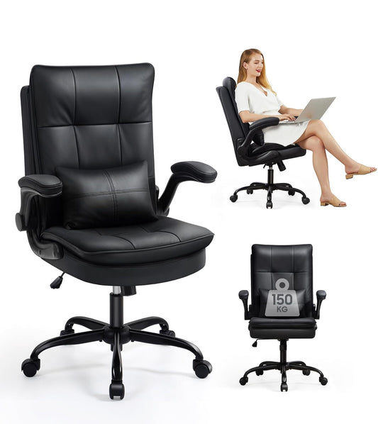 Ergonomischer Bürostuhl | Kratzfestes Kunstleder | Klappbare Armlehnen | 150 kg