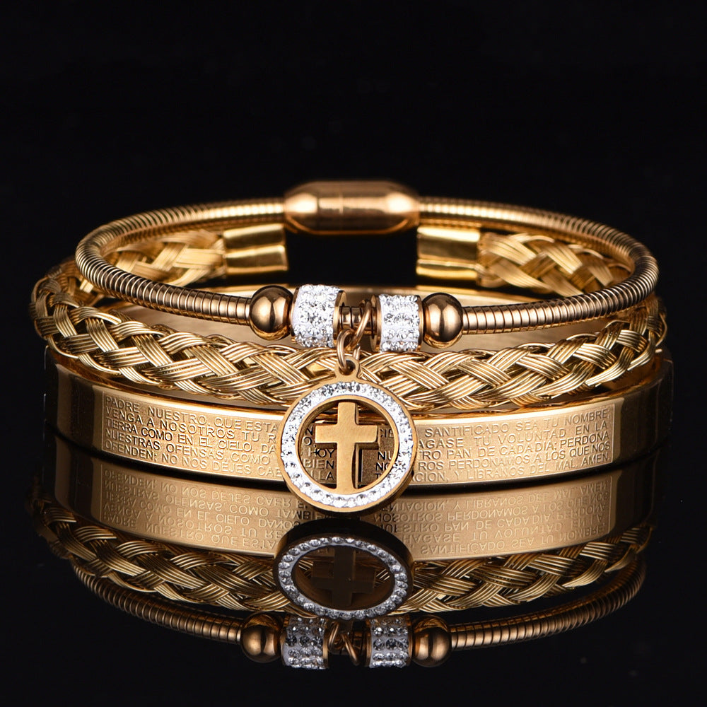 ALTIN™ 3-teiliges Unisex-Armband-Set mit Kreuzanhänger – Edelstahl & Stilvolles Design