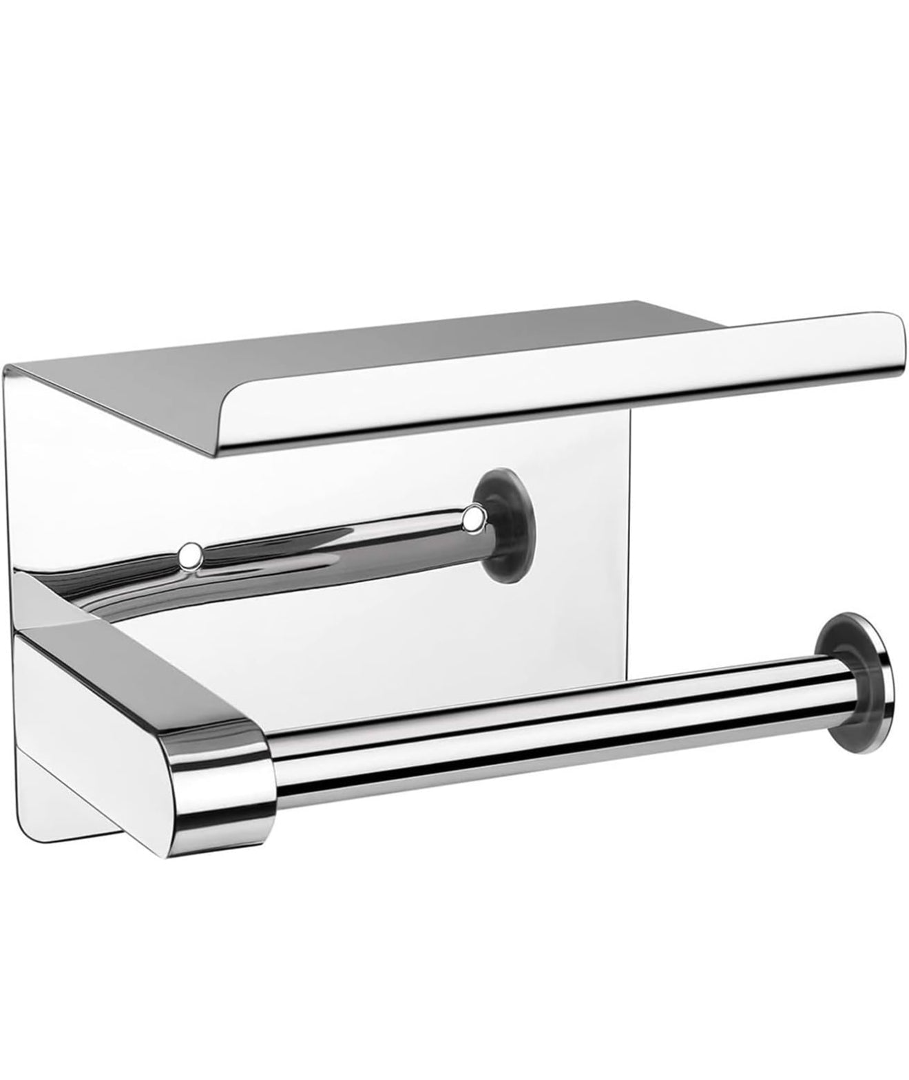 2X Toilettenpapierhalter Edelstahl mit Ablage, Selbstklebend oder Bohren, Silber