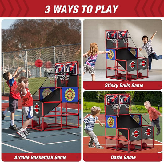 3in1 Kinder Basketball Arcade mit LED & Scoreboard – Indoor Outdoor, höhenverstellbar