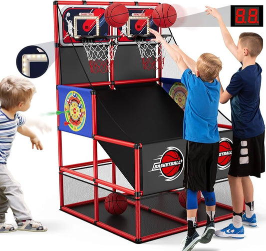 3in1 Kinder Basketball Arcade mit LED & Scoreboard – Indoor Outdoor, höhenverstellbar