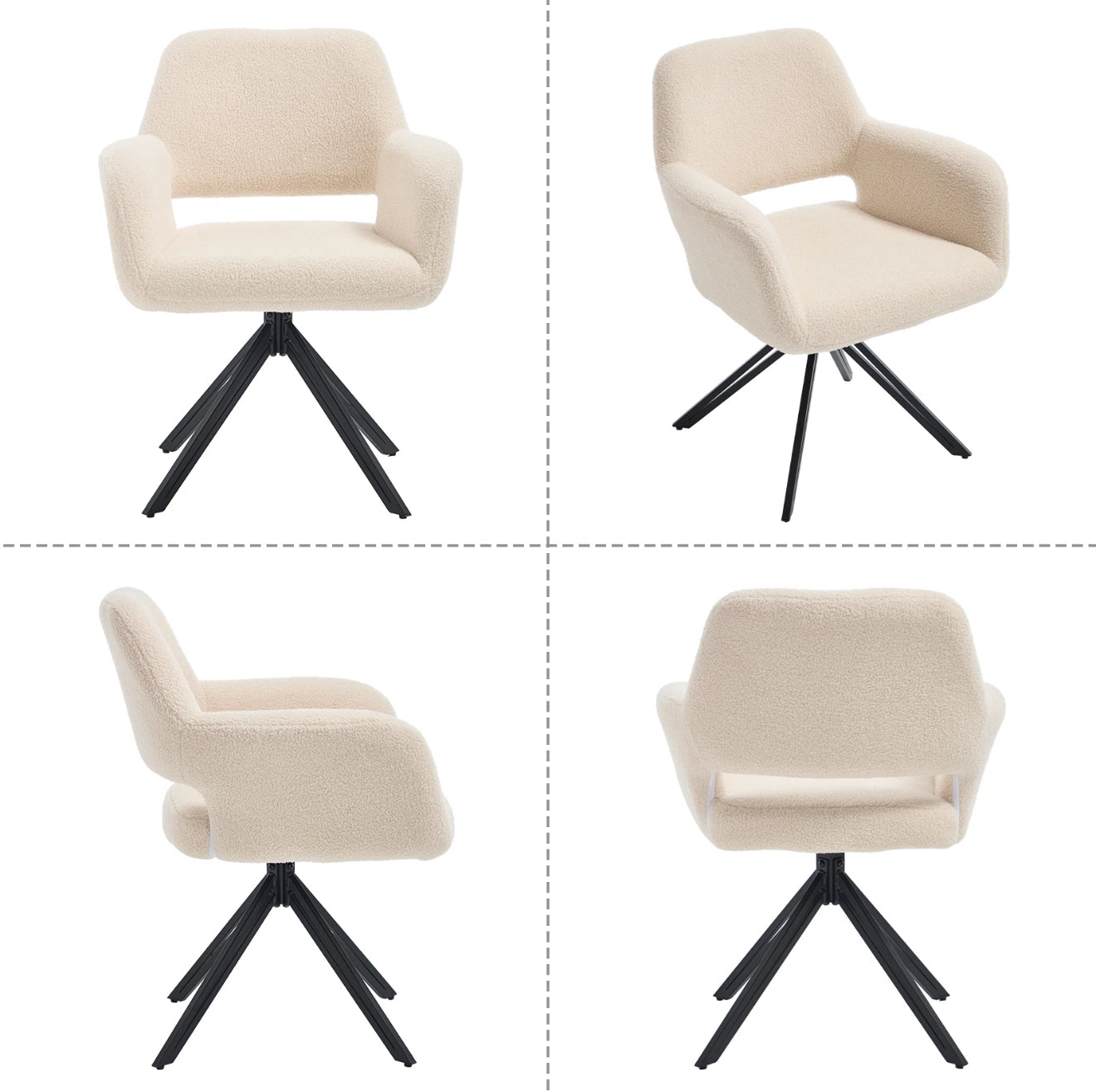 2er Set Drehbare Esszimmerstühle aus Teddy-/Bouclé-Stoff – 180° Selbstrückstellung, Komfort & Stil – Schwarz oder Weiß – Kostenloser Versand
