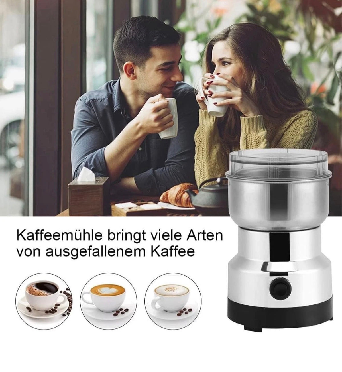 2X Elektrische Kaffee- & Gewürzmühle Edelstahl 200W Hochleistung