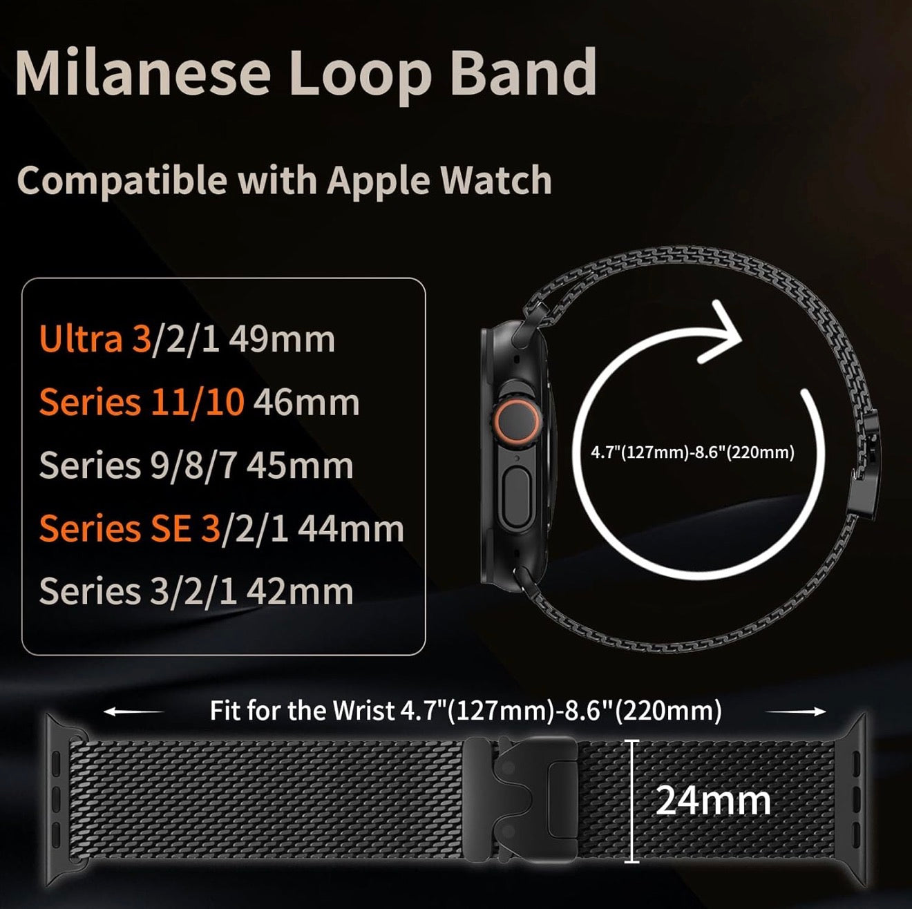 Apple Milanese Titan Milano Armband + Elastischer Titan Ring Unisex Set
