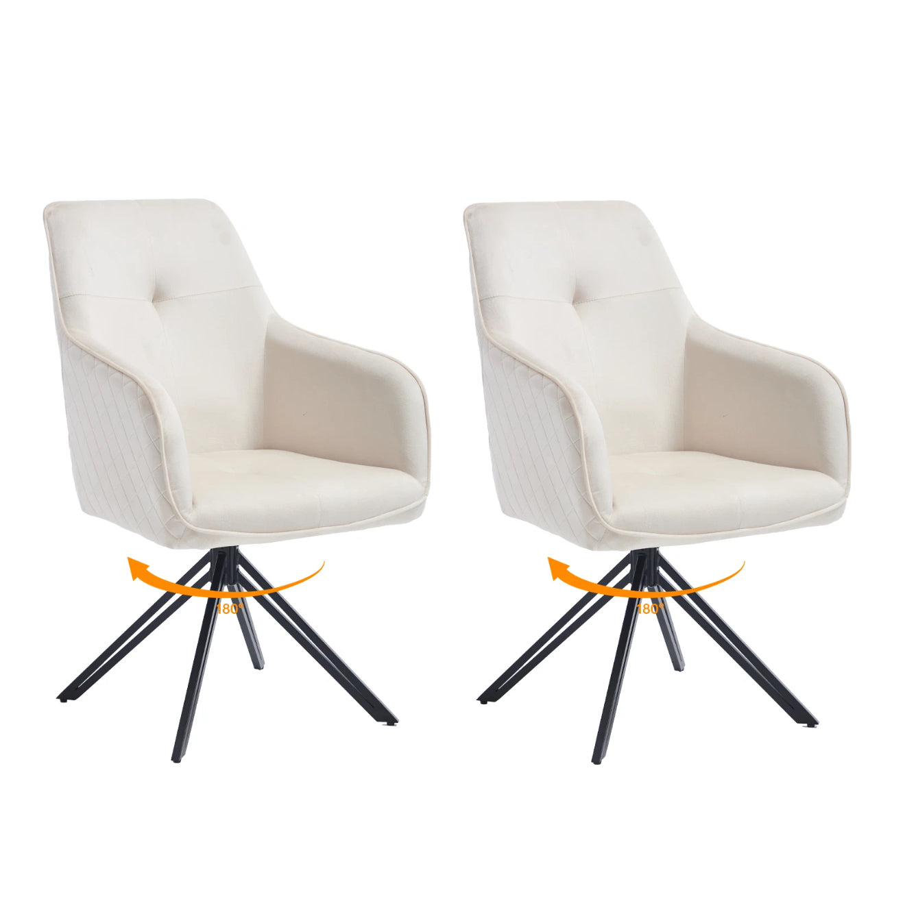 2er Set Drehbare Esszimmerstühle aus Samt – 180° Selbstrückstellung, Kapitoniertes Design – Grau oder Weiß – Kostenloser Versand