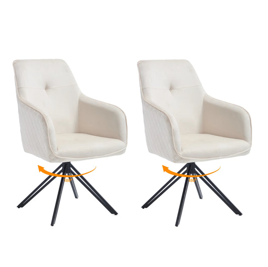 2er Set Drehbare Esszimmerstühle aus Samt – 180° Selbstrückstellung, Kapitoniertes Design – Grau oder Weiß – Kostenloser Versand