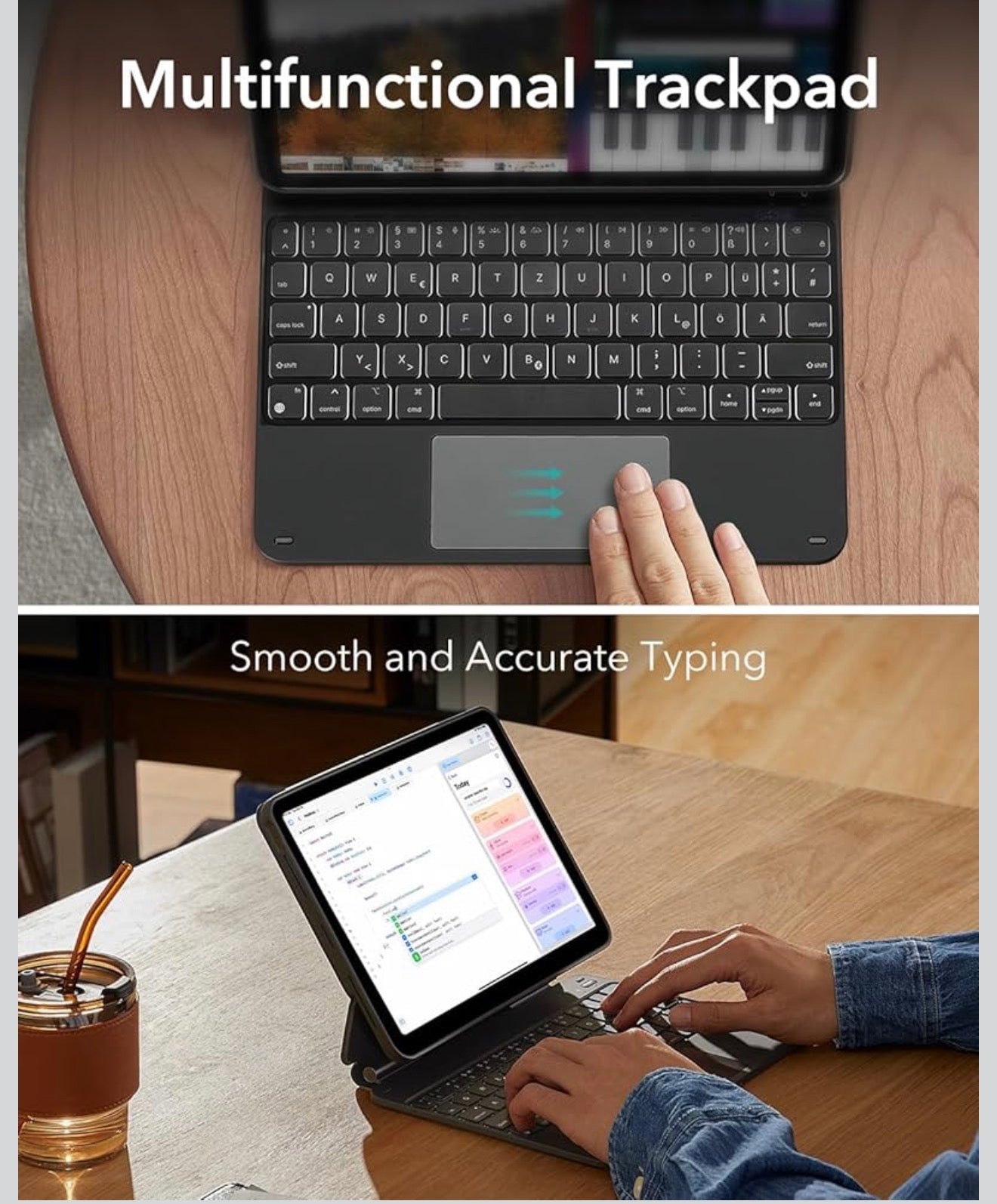 ESR iPad Air 11 / Pro 11 Tastatur Hülle Bluetooth Trackpad RGB Schwarz