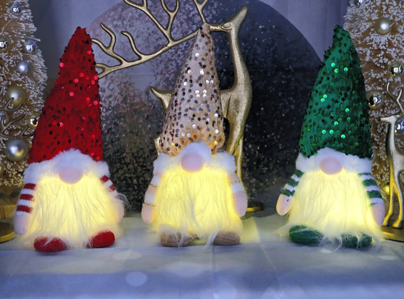 9-teiliges Weihnachtsdeko Set – LED Wichtel, Plüschkuh, Zwerge & Elfen für Winter & Festliche Stimmung