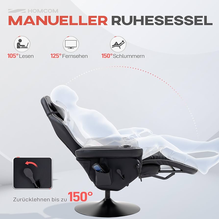 Gaming Massagesessel mit Fußstütze, 150° Lehne, Grau , Rot ,