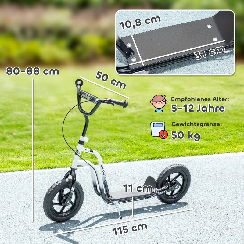 Kinderroller höhenverstellbar 5–12J, 12” Räder, Handbremse, Ständer