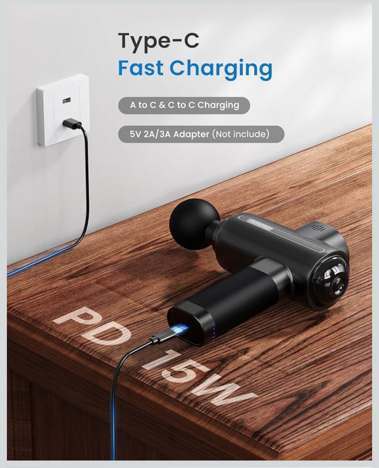 RENPHO Massage Gun, 3200 U/min, USB-C Ladeanschluss, Muskelentspannung, Schwarz