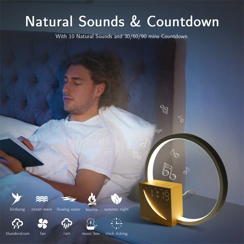 ALTIN™ Beruhigende Nachttischlampe mit Touch-Steuerung & Wecker – 10 Naturklänge, 3 Helligkeitsstufen, USB-Ladefunktion