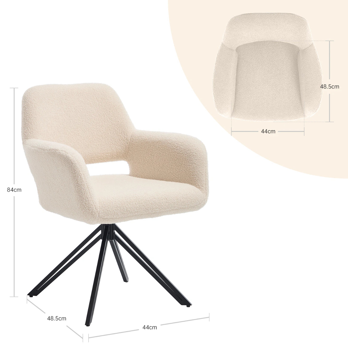 2er Set Drehbare Esszimmerstühle aus Teddy-/Bouclé-Stoff – 180° Selbstrückstellung, Komfort & Stil – Schwarz oder Weiß – Kostenloser Versand