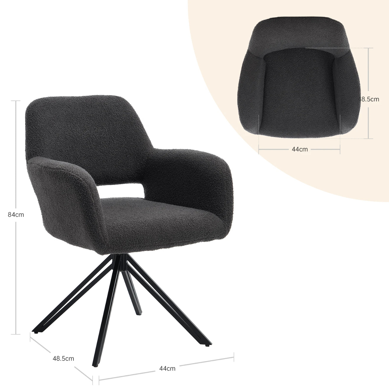 2er Set Drehbare Esszimmerstühle aus Teddy-/Bouclé-Stoff – 180° Selbstrückstellung, Komfort & Stil – Schwarz oder Weiß – Kostenloser Versand