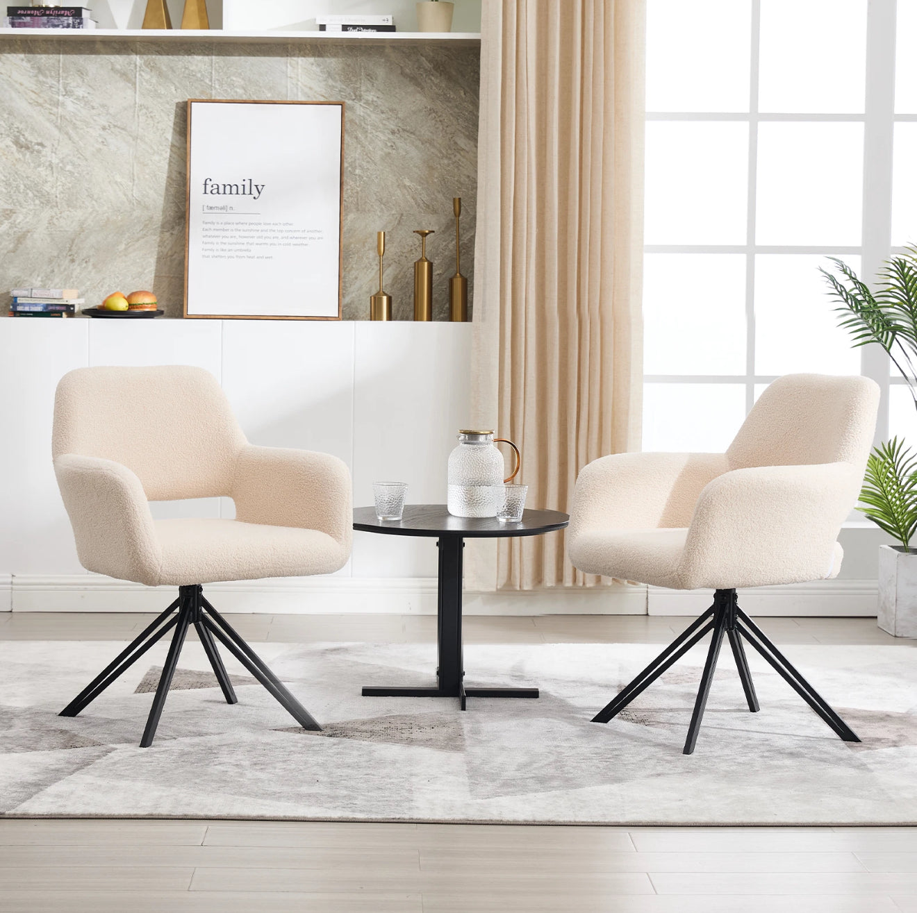 2er Set Drehbare Esszimmerstühle aus Teddy-/Bouclé-Stoff – 180° Selbstrückstellung, Komfort & Stil – Schwarz oder Weiß – Kostenloser Versand