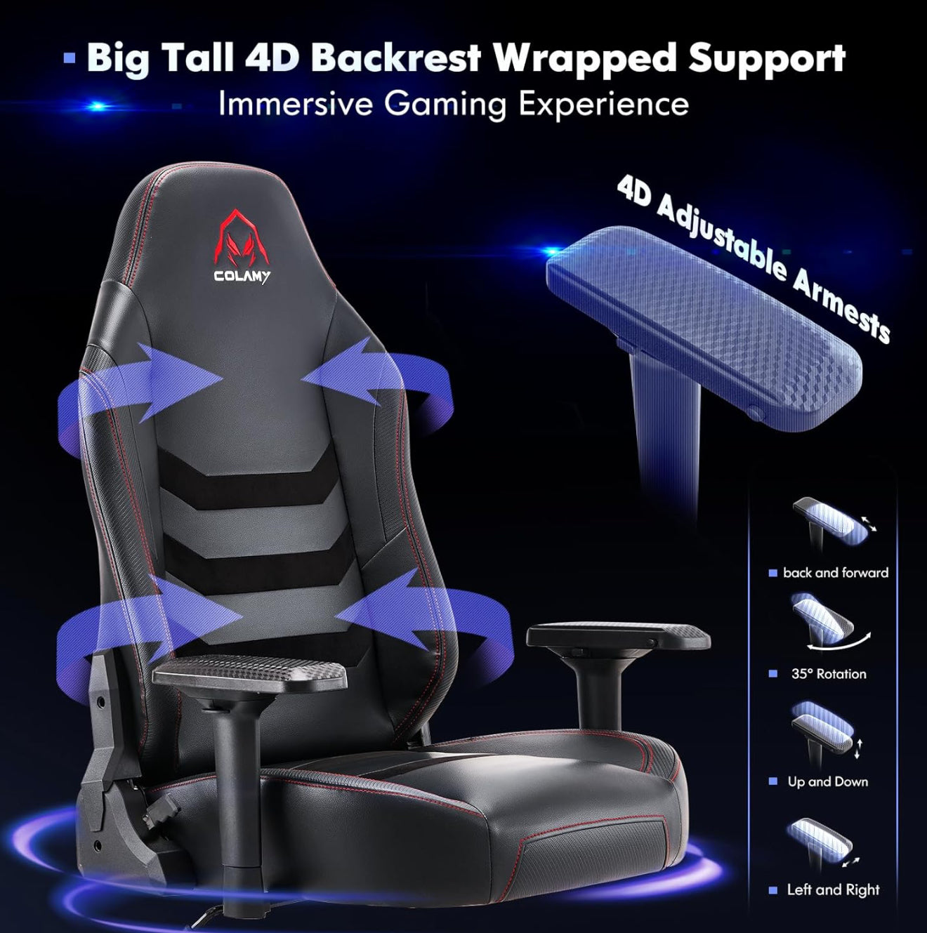 Ergonomischer Gaming- & Bürostuhl mit 4D-Armlehnen, 181 kg Belastbarkeit, verstellbarer Rückenlehne, Kopf- & Lendenkissen, Kunstleder – Versand kostenlos