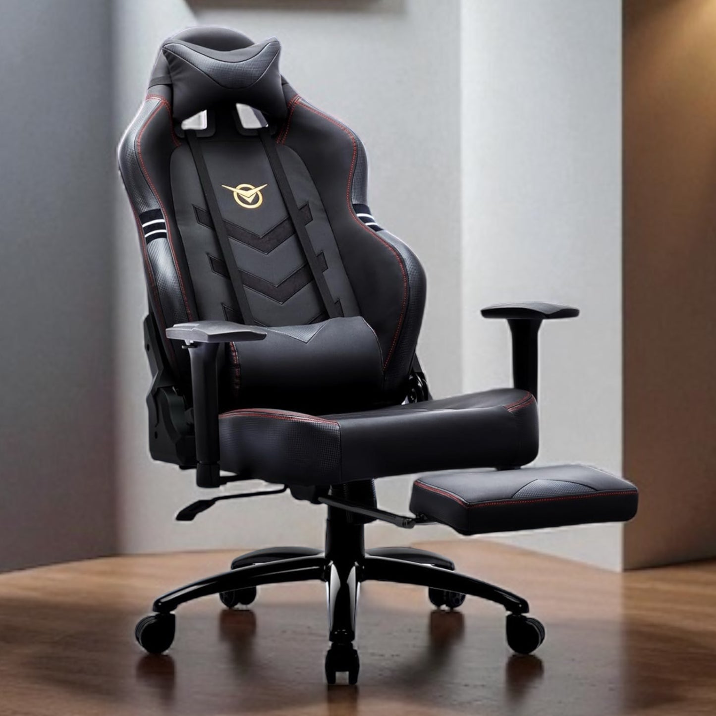 Ergonomischer Gaming-Stuhl mit Fußstütze – 159 kg belastbar, PU-Leder, große Sitzfläche, 3D-Armlehnen, verstellbare Rückenlehne (bis 150°), Home Office & Gaming