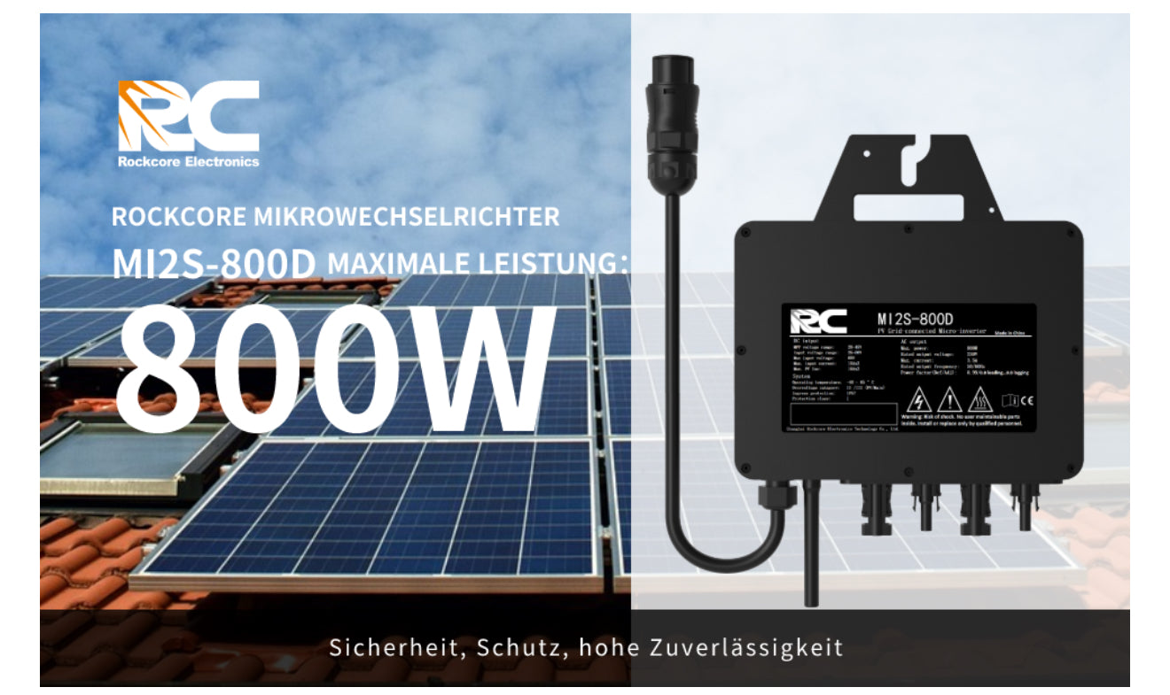RC Mikroinverter 800W Solar Wechselrichter, 26–60V DC, MPPT, WiFi/Bluetooth, IP67, Balkonkraftwerk