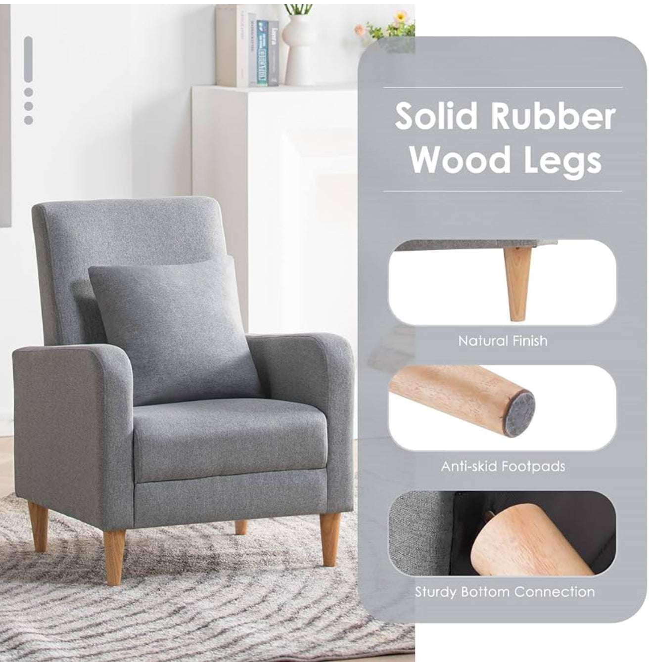 Moderner Akzentstuhl in Beige, Blau, F Blau & Hellgrau – Ergonomisch gepolstert, mit Holzfüßen, hoher Rückenlehne & 150 kg Tragkraft