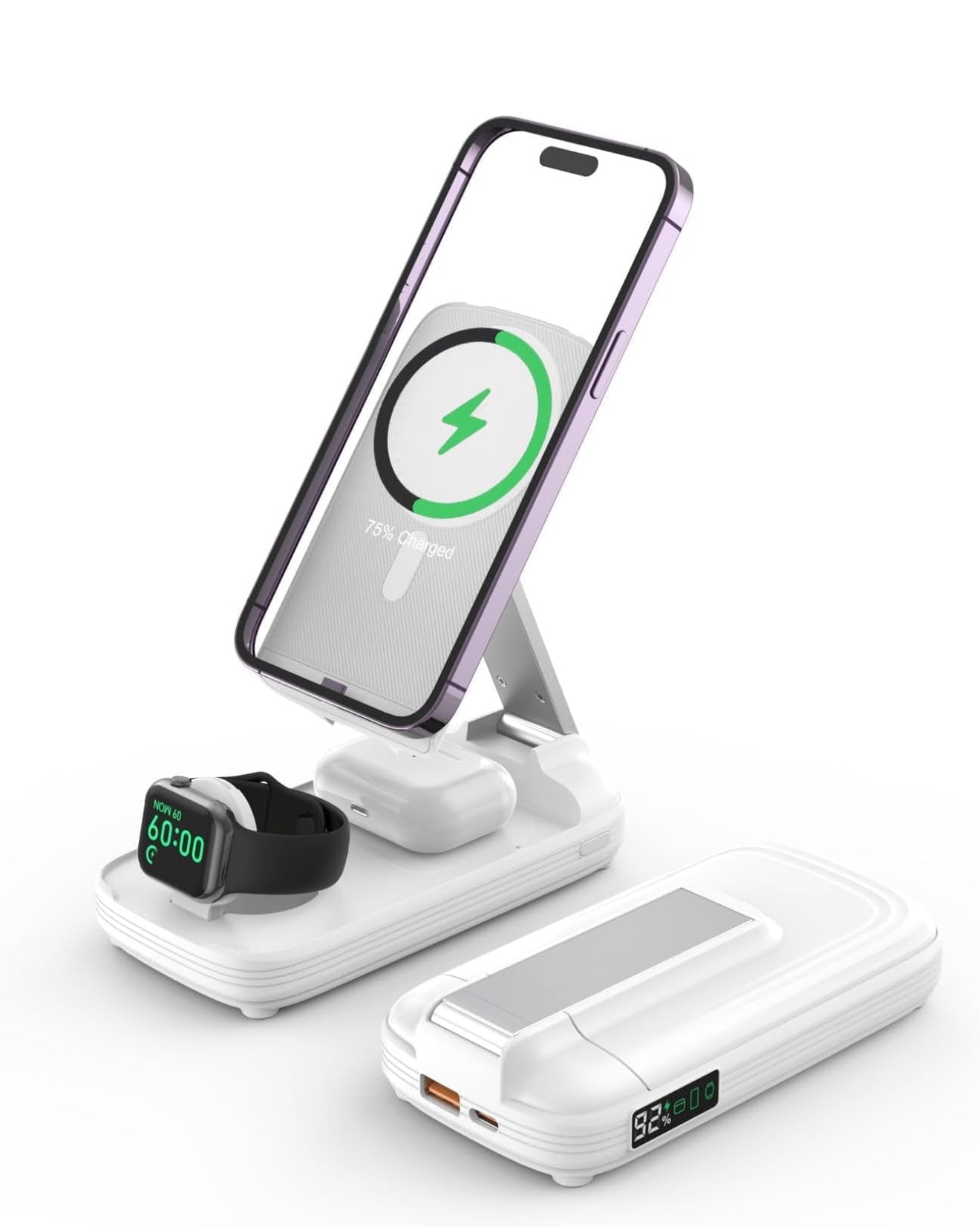 🍏 5-in-1 Kabellose Ladestation für Apple – 10000mAh Powerbank mit Digitalanzeige, 20W Magnetisches Schnellladen & Faltbarer Metallständer – Kompatibel mit iPhone, AirPods & iWatch