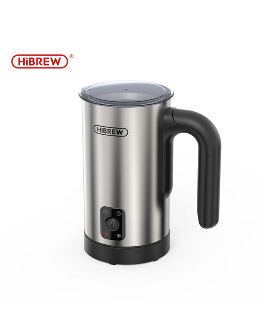 HiBREW M3A 4-in-1 Milchaufschäumer – Vollautomatischer Milchwärmer, Kalt-/Heißaufschäumung, 130 ml Kapazität, Antihaftbeschichtet, Präzise Temperaturkontrolle, Silber