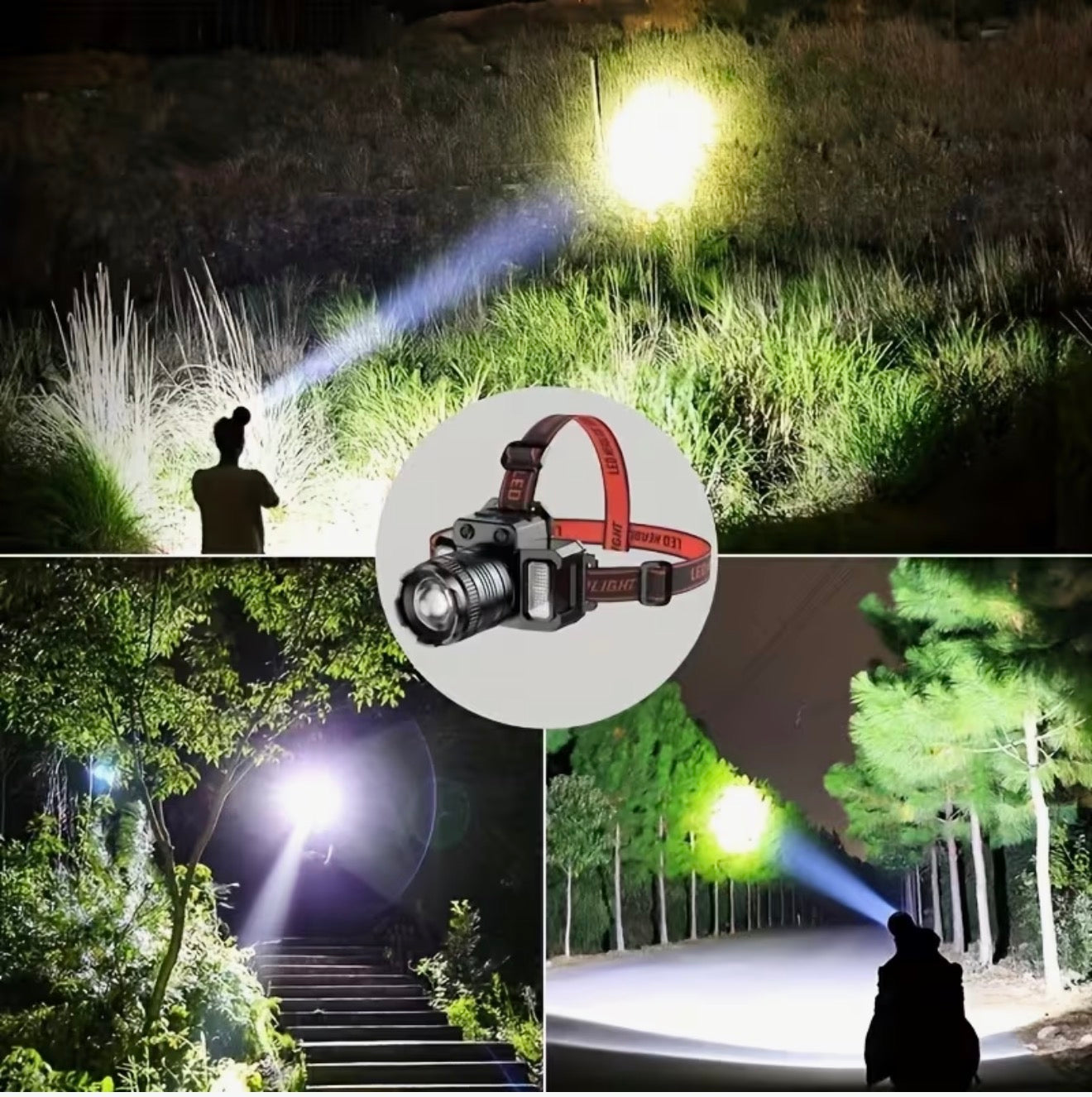 USB Wiederaufladbare LED Stirnlampe, 5LED & Sensor, Zoom, Camping, Angeln & Outd