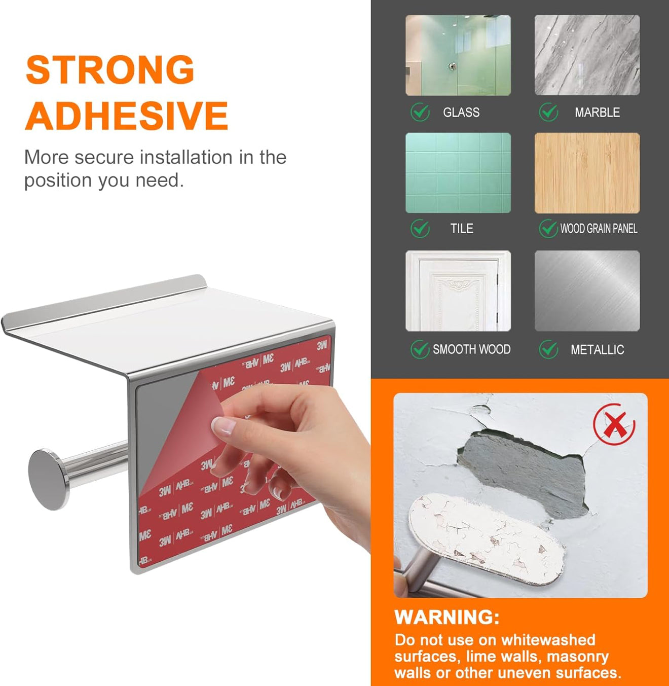 2X Toilettenpapierhalter Edelstahl mit Ablage, Selbstklebend oder Bohren, Silber