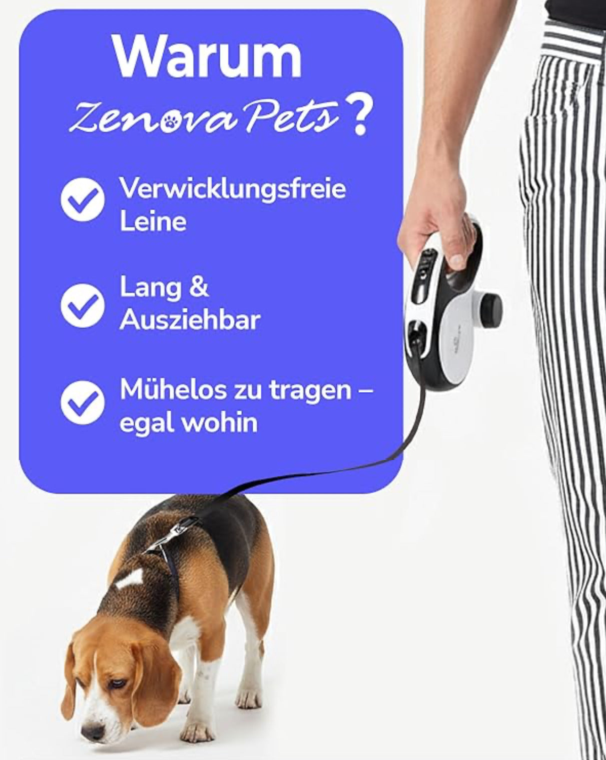 Hunde Rollleine 5m mit Kotbeutelhalter | Schnellbremse, rutschfest bis 30kg