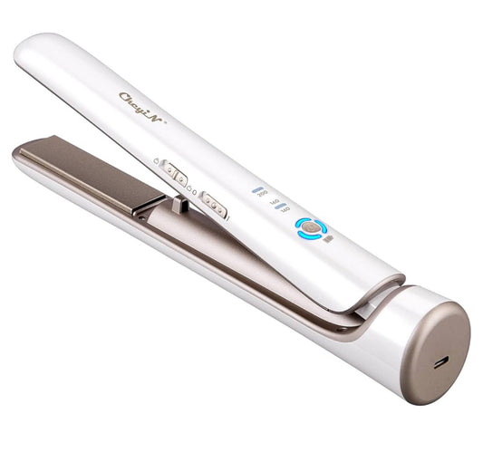 Kabelloses Glätteisen & Lockenstab 2-in-1 – Mini Haarglätter mit Keramikplatten, 5200 mAh Akku, USB-Aufladung, 3 Temperaturstufen – Für glattes & welliges Haar, Ideal für Reisen – Weiß