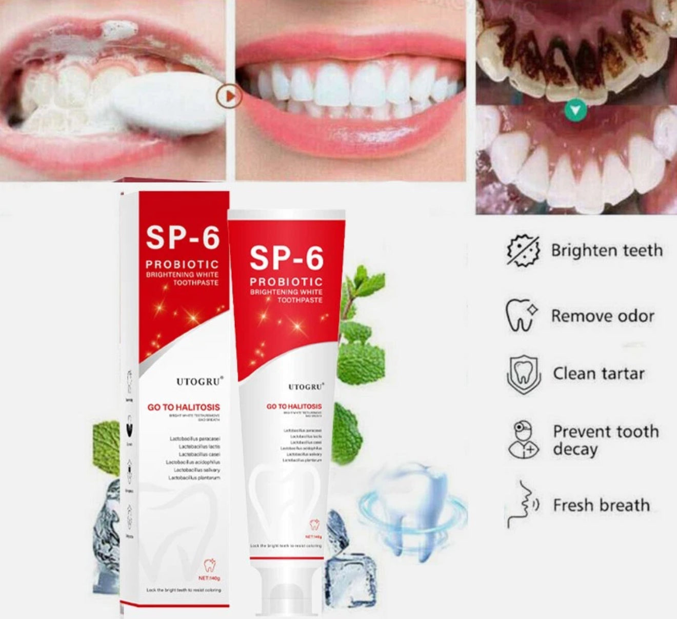SP6 Ultra Whitening Zahnpasta – Probiotische Tiefenreinigung & Aufhellung | Natürliche Formel für frischen Atem & gesundes Zahnfleisch, 140 g