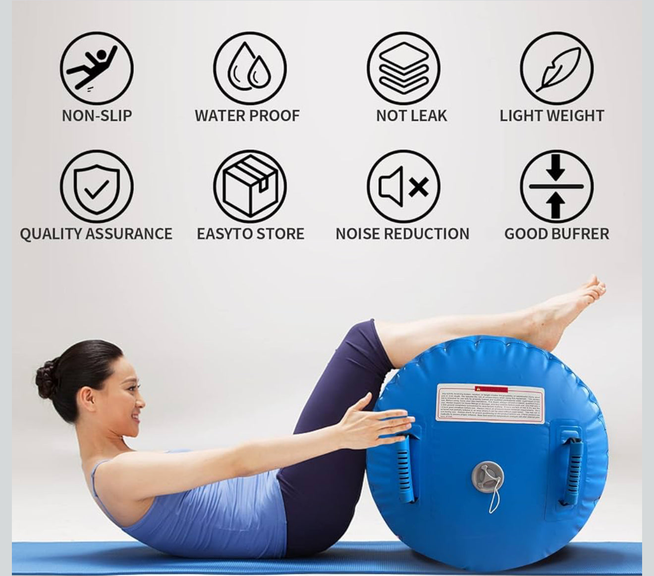 Aufblasbarer Gymnastik Air Roller Set – 100×60 cm – Inklusive 600 W Elektropumpe & Ventilschlüssel – Air Barrel Yoga Tumbling Matte