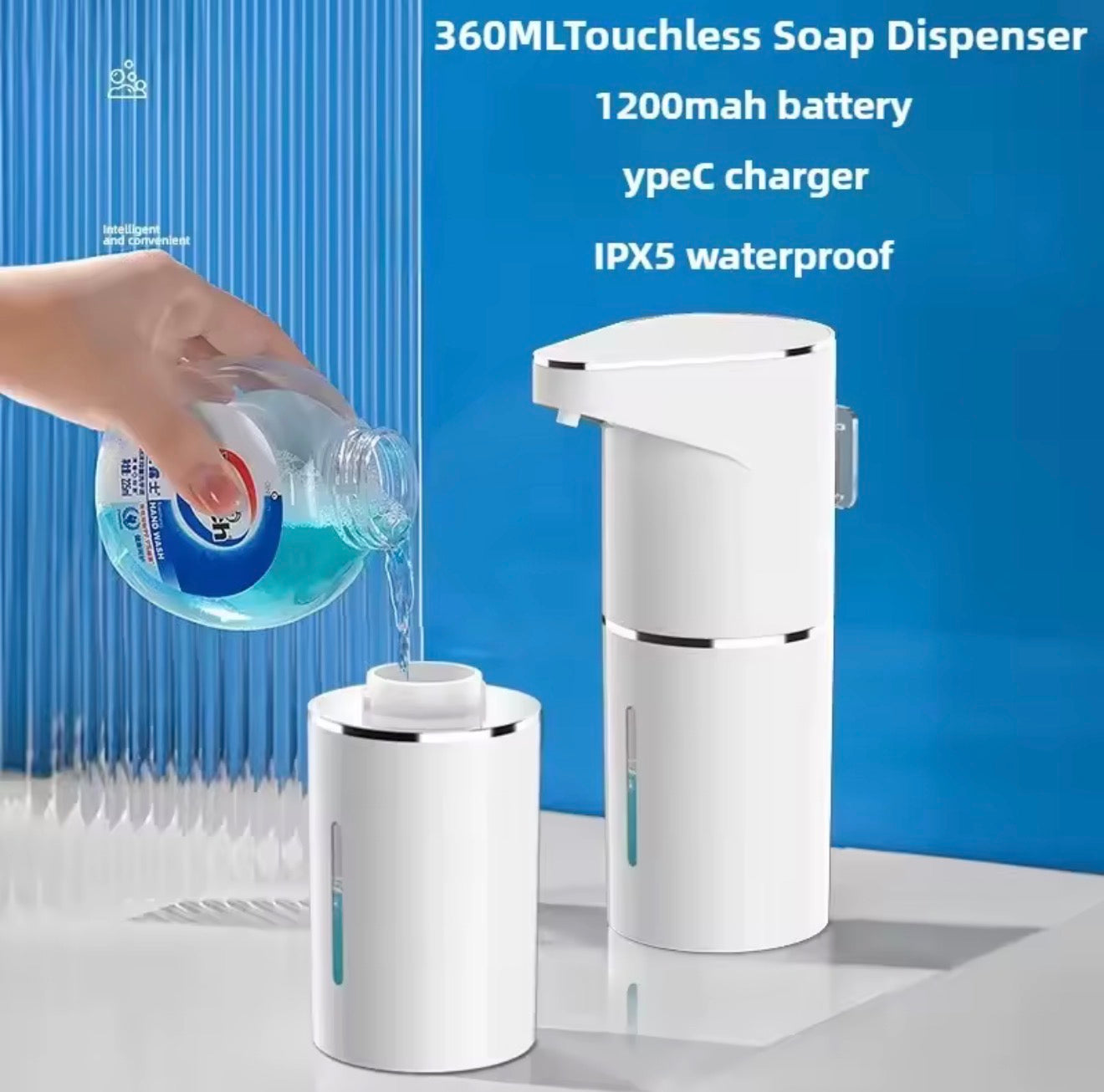 Automatischer Schaumspender 360 ml IPX5 Touch Sensor Seifenspender USB Type-C