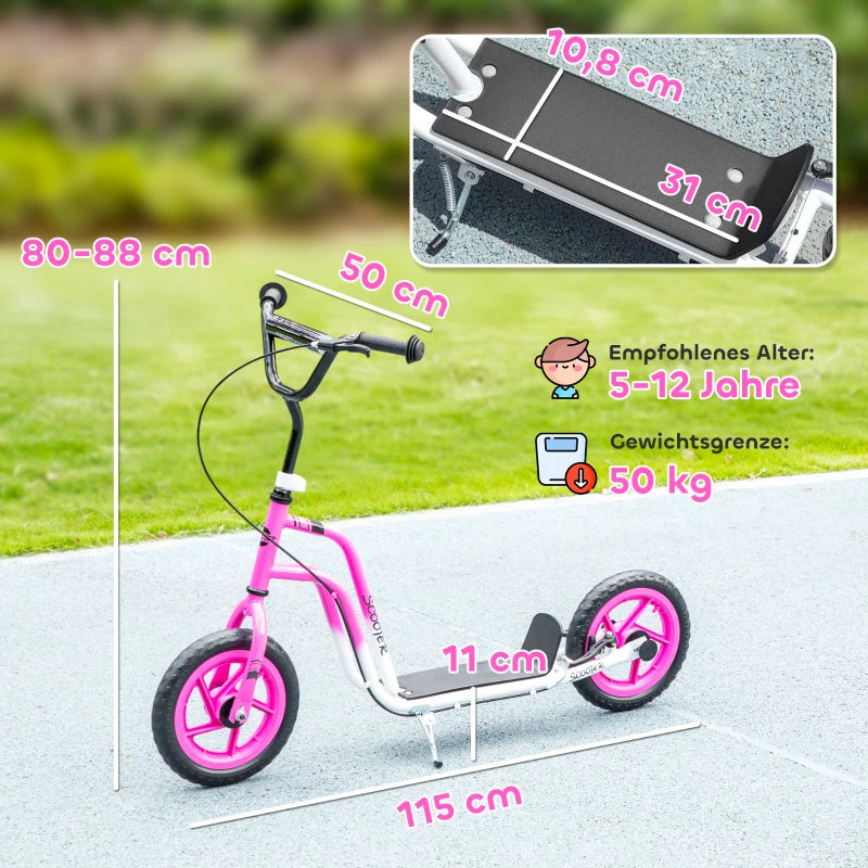 Kinderroller höhenverstellbar 5–12J, 12” Räder, Handbremse, Ständer
