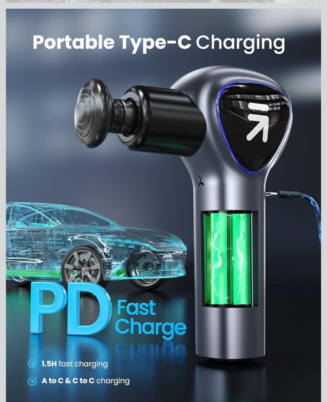 RENPHO Massage Gun mit Verlängerungsgriff, Muskelmassage, Grau