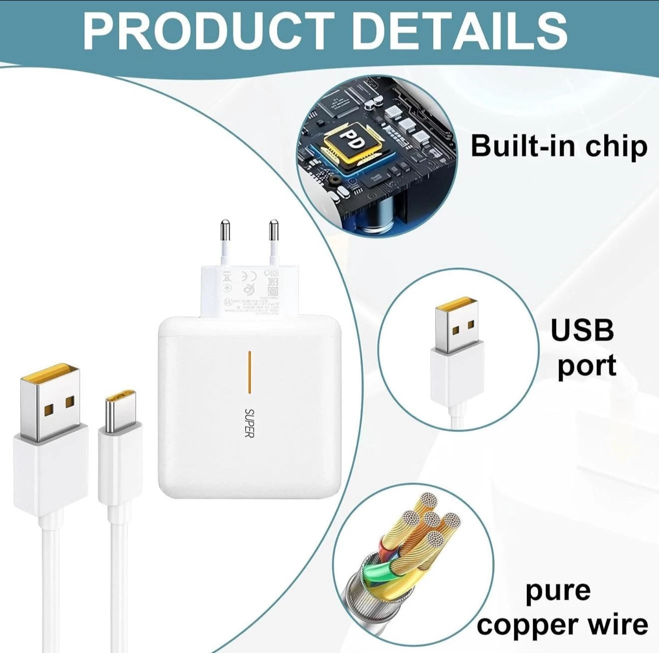 65 W USB-C Schnellladegerät + 2 m Kabel | Kompatibel mit Oppo / OnePlus / Realme