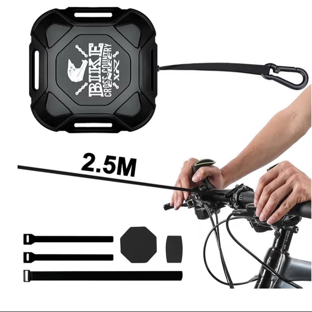 Kinder MTB Abschleppgurt 2,5m automatisch einziehbar – Schwarz 100kg