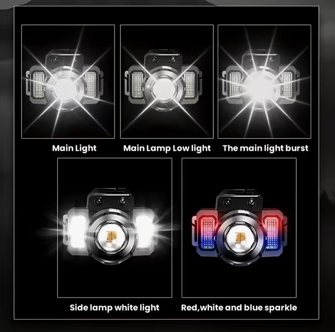 USB Wiederaufladbare LED Stirnlampe, 5LED & Sensor, Zoom, Camping, Angeln & Outd