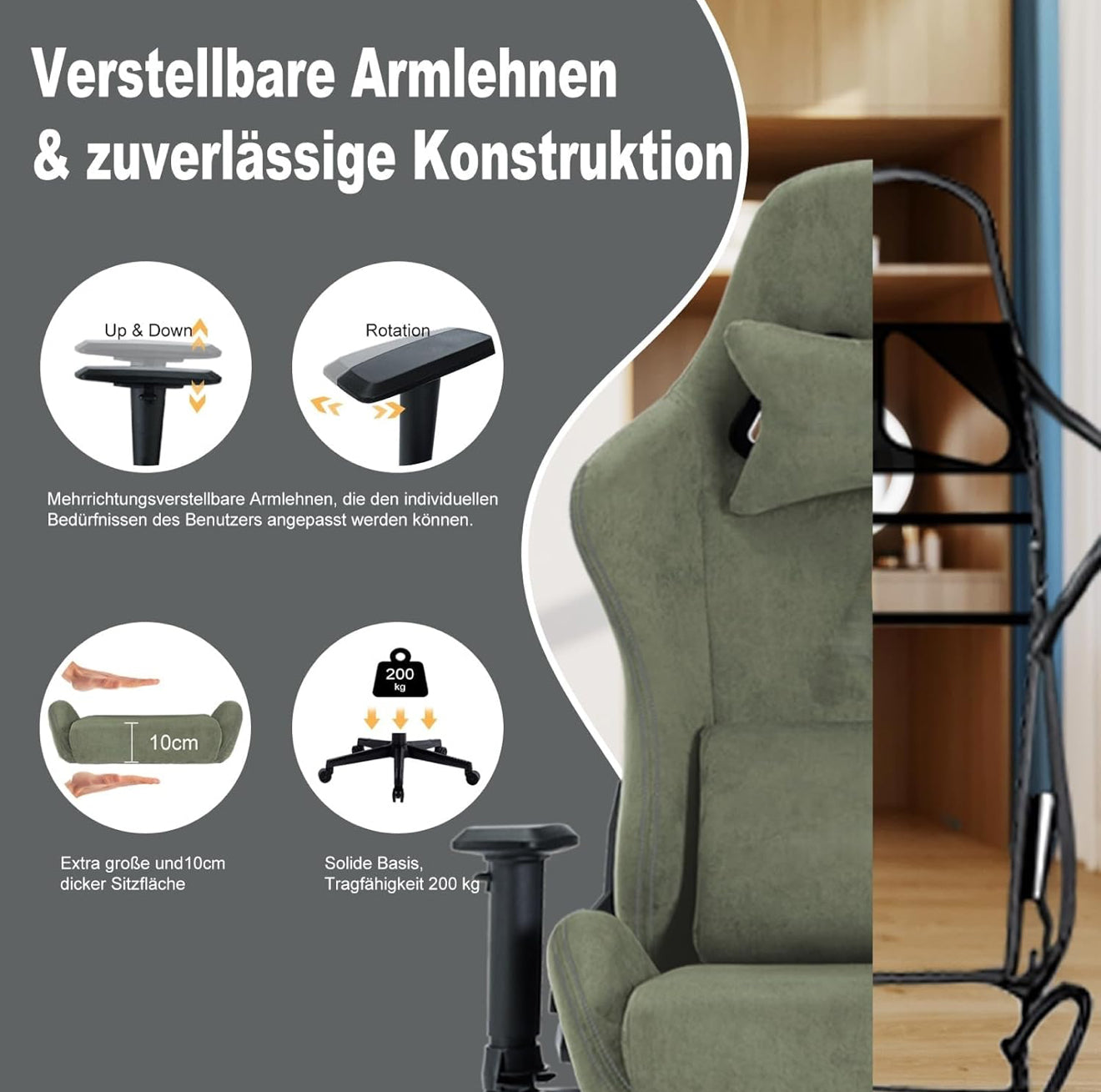 Gaming Stuhl ergonomisch | PC Stuhl, höhenverstellbar, drehbar, Fußstütze, 4 Farben