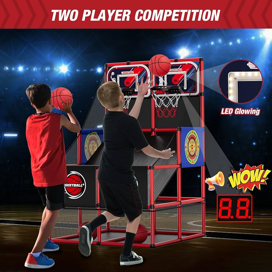3in1 Kinder Basketball Arcade mit LED & Scoreboard – Indoor Outdoor, höhenverstellbar