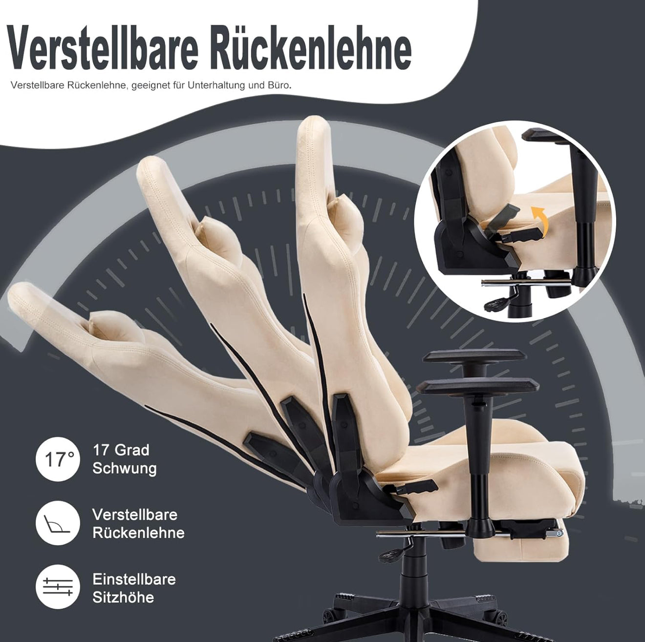 Gaming Stuhl ergonomisch | PC Stuhl, höhenverstellbar, drehbar, Fußstütze, 4 Farben