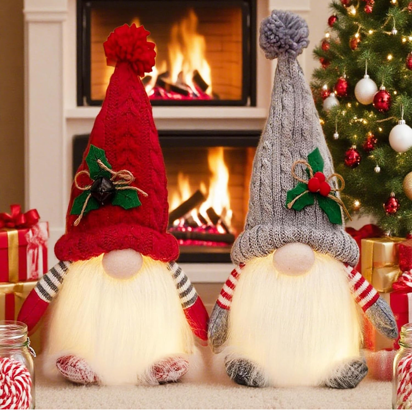 9-teiliges Weihnachtsdeko Set – LED Wichtel, Plüschkuh, Zwerge & Elfen für Winter & Festliche Stimmung