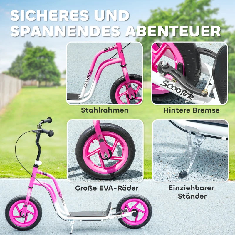 Kinderroller höhenverstellbar 5–12J, 12” Räder, Handbremse, Ständer