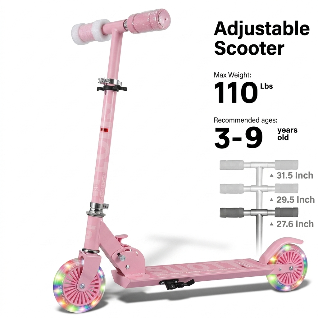 Kinder Scooter mit LED-Rollen, höhenverstellbar, klappbar, bis 50 kg belastbar