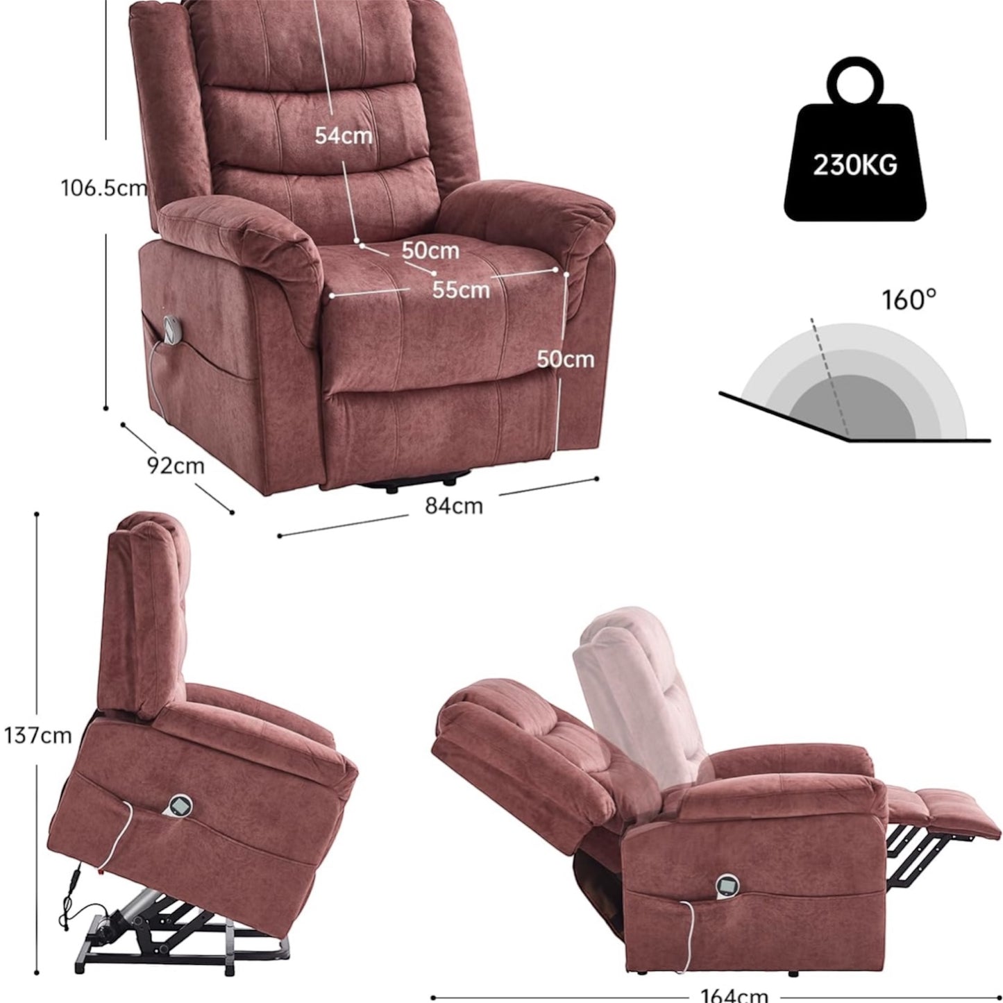 Elektrischer Relax- & Massagesessel mit 2 Motoren, Aufstehhilfe, Massage- & Heizfunktion – Komfort auf Knopfdruck