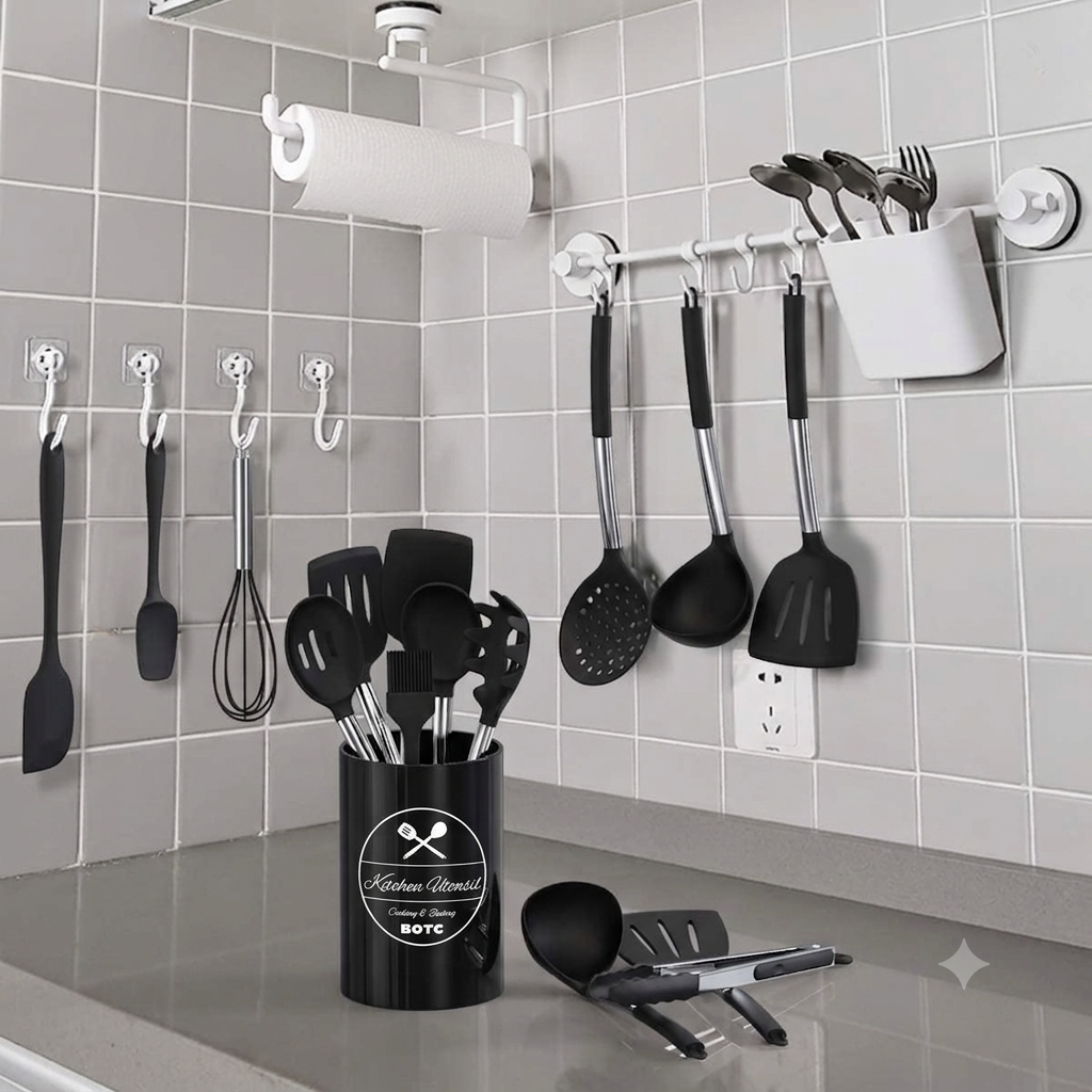 Umite Chef 15-teiliges Silikon Küchenhelfer Set Kochutensilien Schwarz