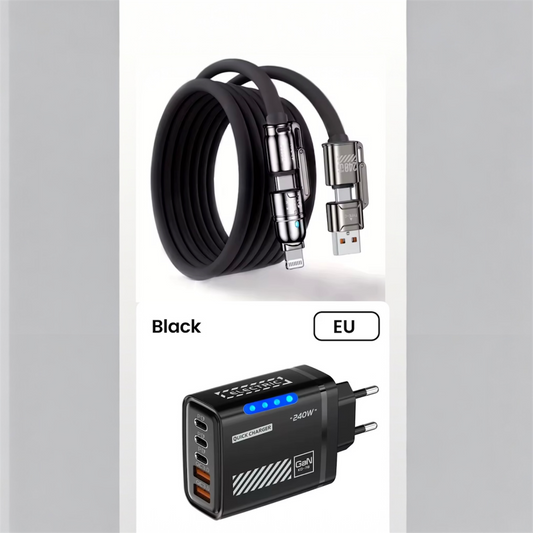 🔥 240W GaN Ladegerät + 4-in-1 2m Schnellladekabel – Schwarz & Gelb, Laptop & Handy
