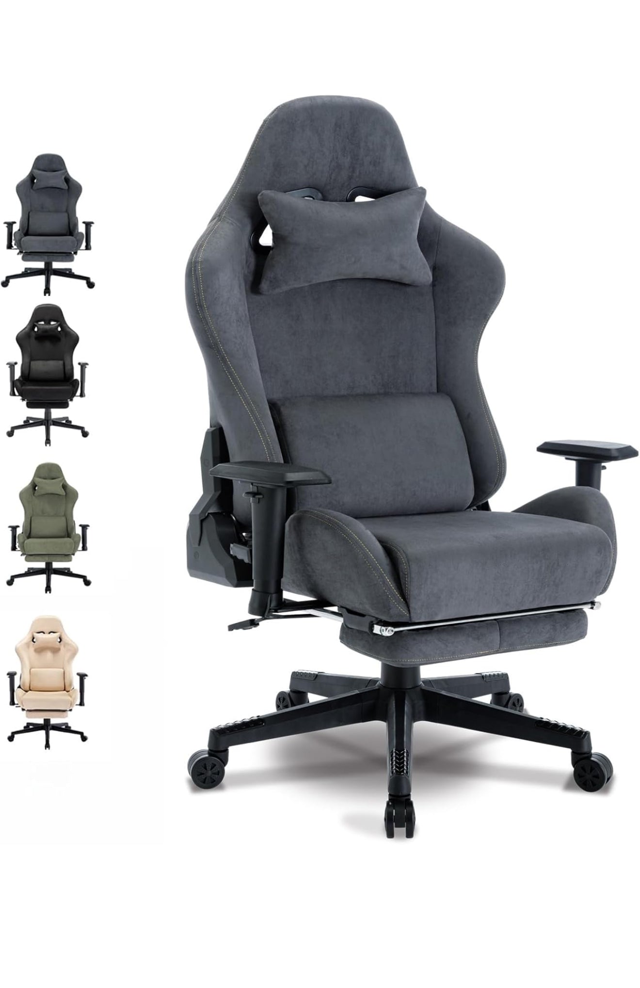 Gaming Stuhl ergonomisch | PC Stuhl, höhenverstellbar, drehbar, Fußstütze, 4 Farben
