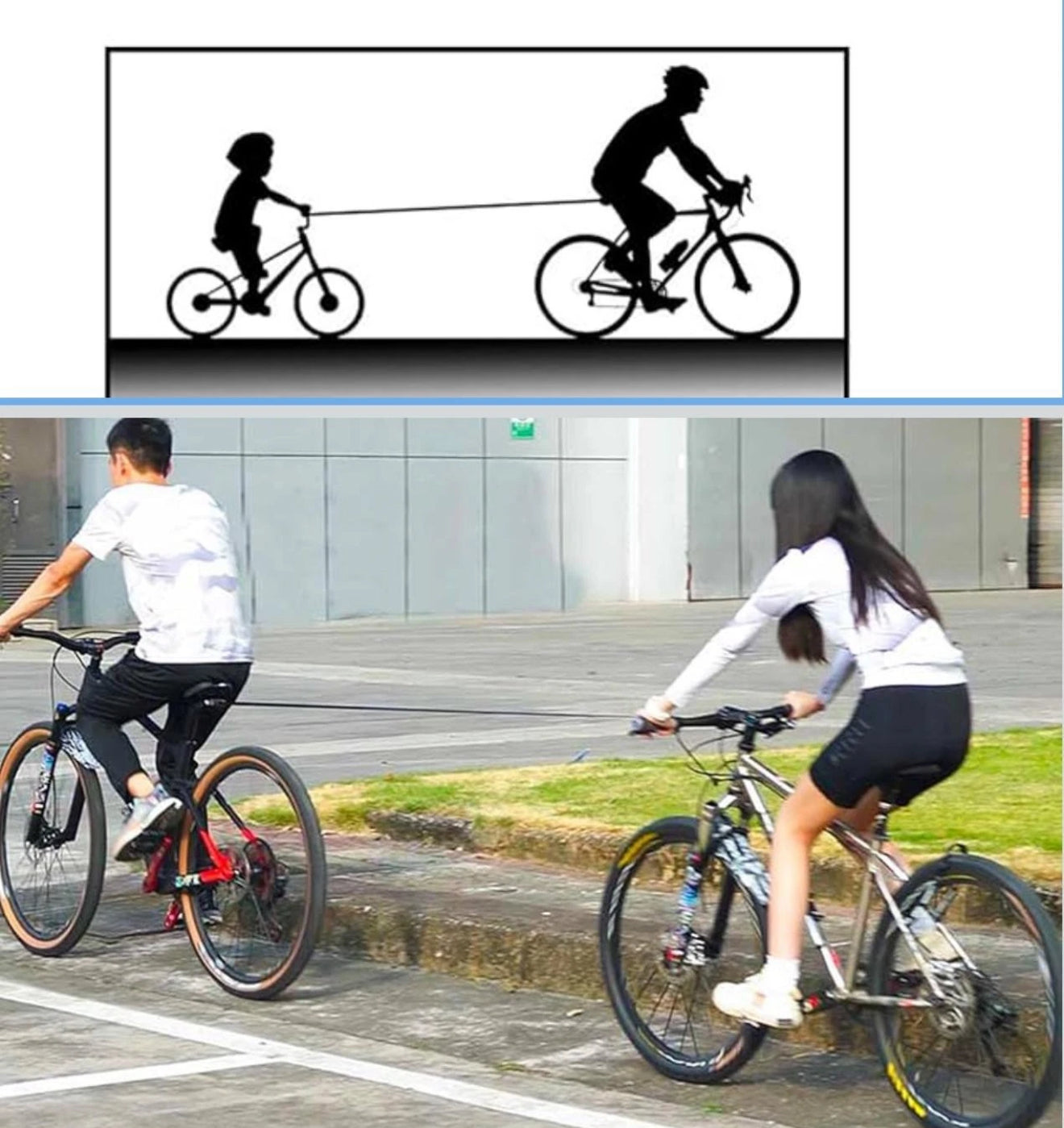 Kinder MTB Abschleppgurt 2,5m automatisch einziehbar – Schwarz 100kg