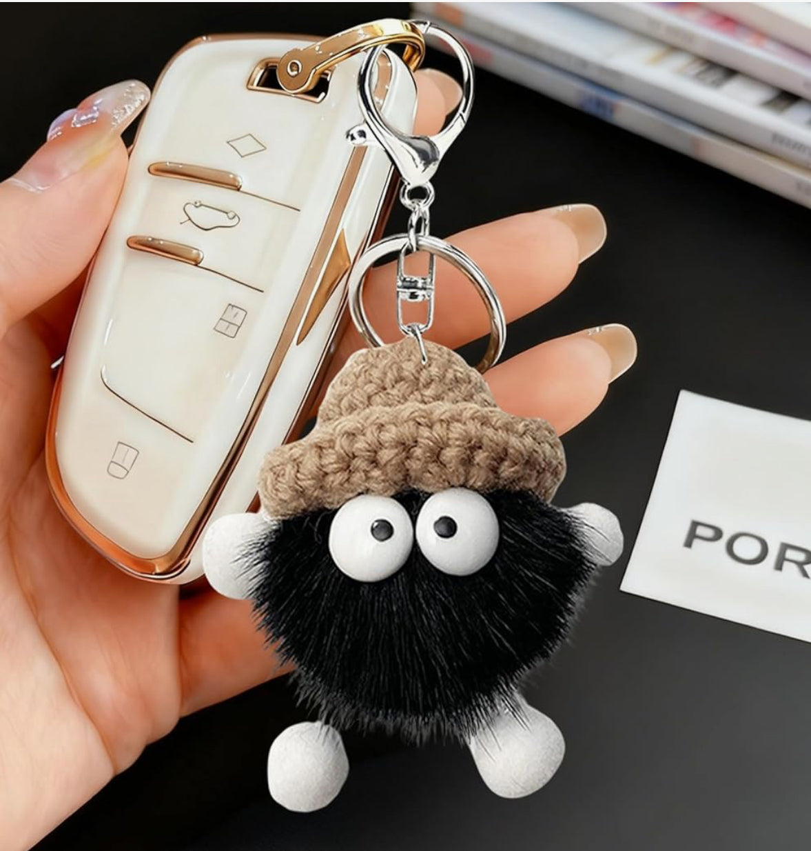 Cord Shopper Schultertasche Hobo Groß Schwarz/Beige mit Reißverschluss + Schlüsselanhänger