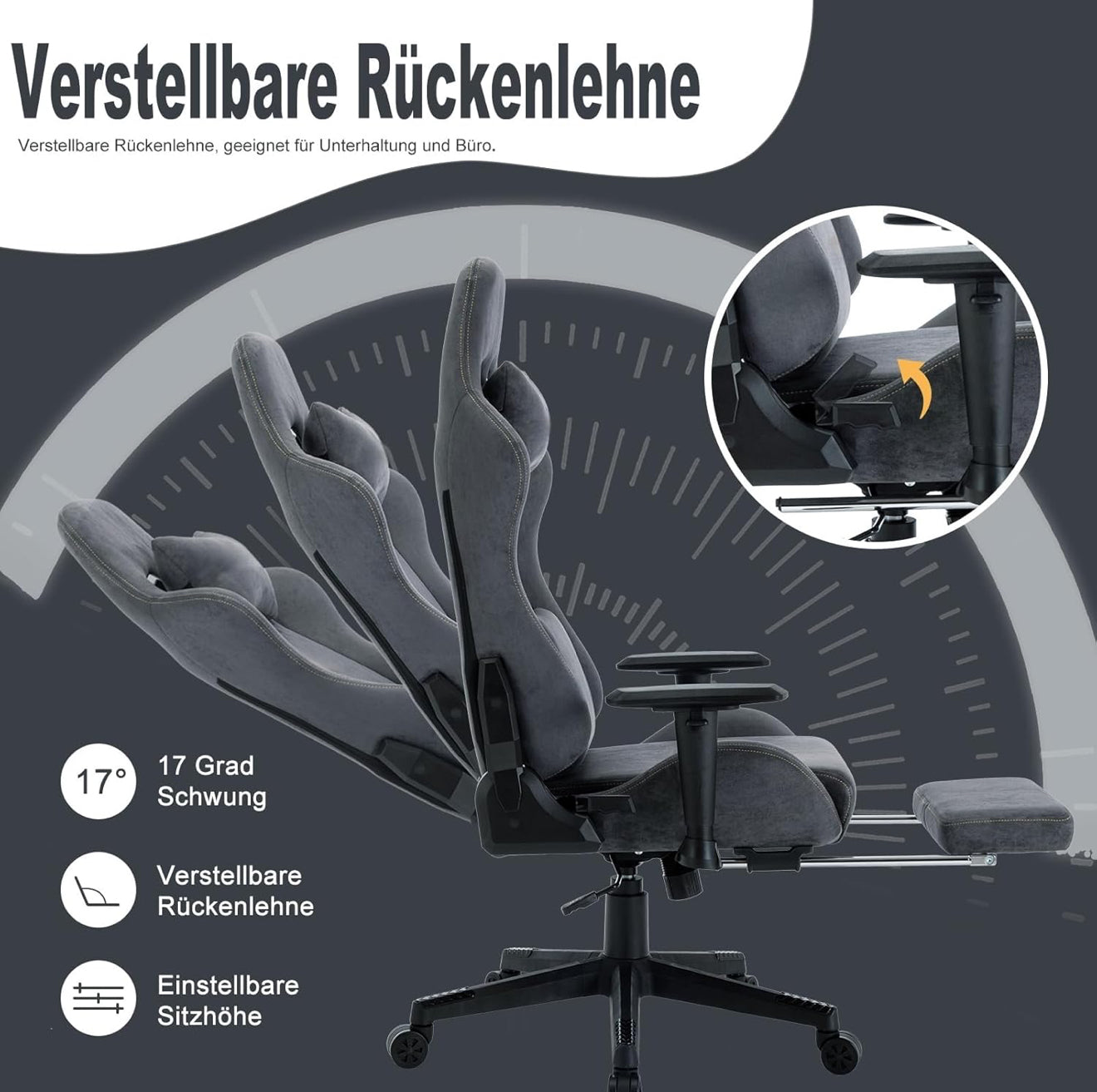 Gaming Stuhl ergonomisch | PC Stuhl, höhenverstellbar, drehbar, Fußstütze, 4 Farben